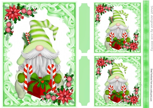  Christmas Gnome with present in A5 Ornate frame