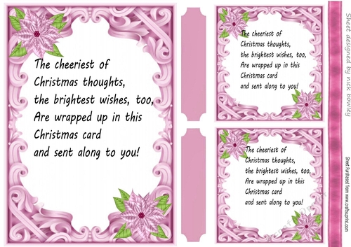 pink poisettia ornate card front/insert with verse A5