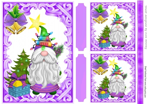  Lilac frame with poinsettias and christmas gnome A5