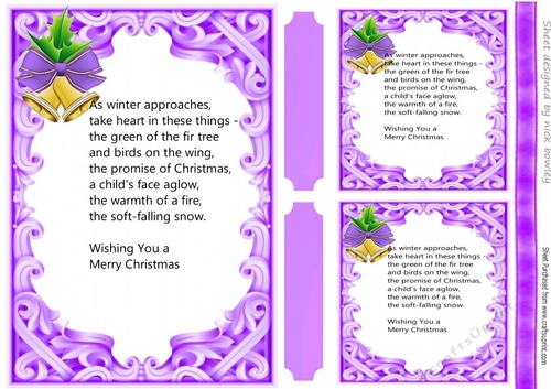 Ornate Lilac frame card front/insert A5 with bells