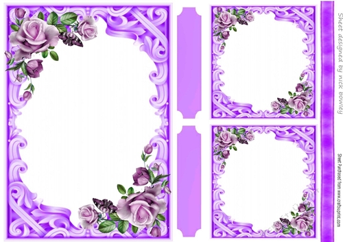 Ornate Lilac/pink roses card front/insert A5