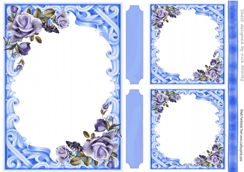Ornate Blue roses card front/insert A5