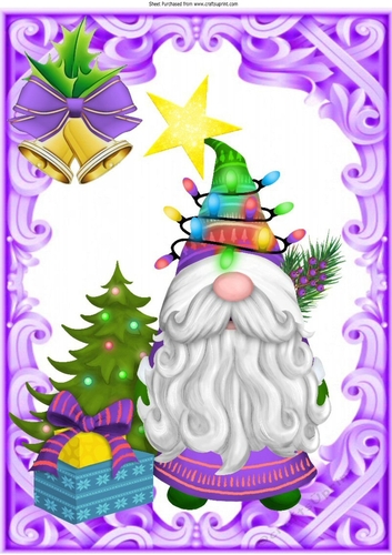 Ornate Lilac frame, With Lilac Christmas Gnome A4 