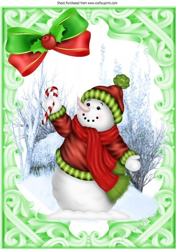 Christmas snowman with bow in A4 Ornate frame