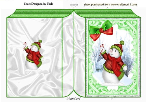Christmas snowman with bow in Ornate frame folded book