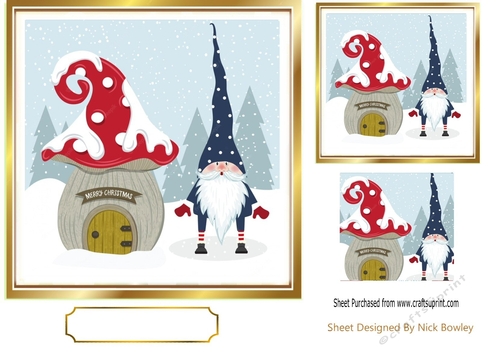 Lovely folklore Christmas gnome in the snow 7x7