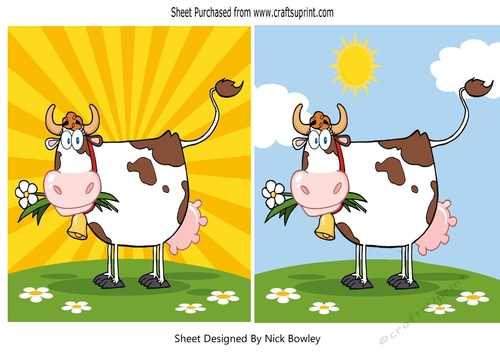  2 Lovely A5 Cows with sun and daisies, toppers