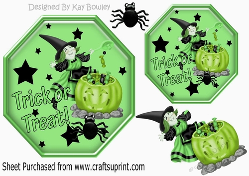 Witching time! hexagon toppers with spider (Green)