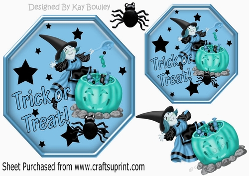 Witching time! hexagon toppers with spider (Blue)