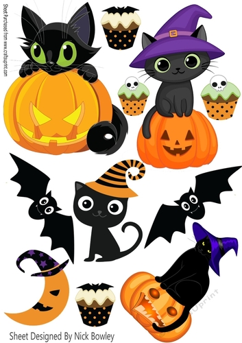  lovely Halloween Black Cats on pumpkins a variety of cutouts (two)