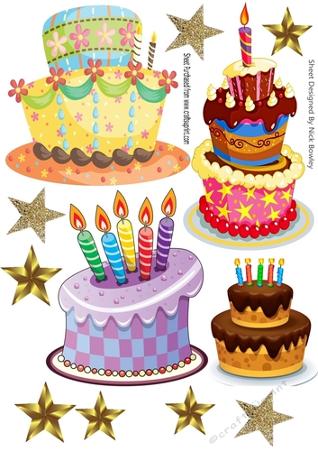 Birthday cakes. candles and stars Collage set 