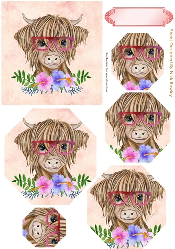 Highland Cow with flowers Hexagon pyramids
