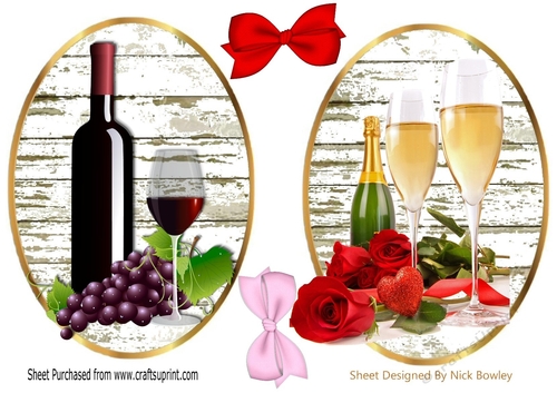 lovely Toppers of party/celebration time with wine /roses (two)