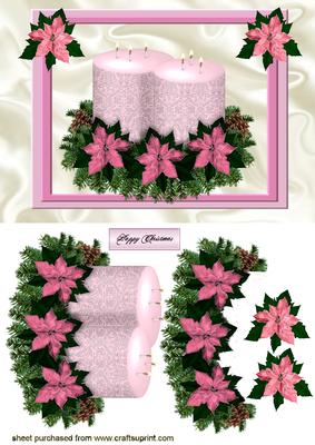 Candle with Pink Poisettias