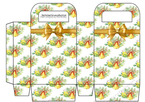 Pretty Christmas Bells and fern small gift bag with bow