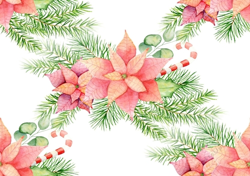 Pretty pink poinsettia backing paper with fern (BIG)