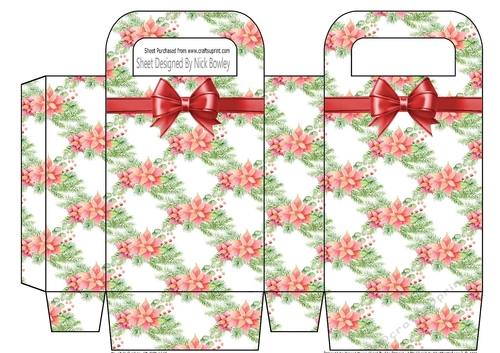 Pretty Christmas poinsettias and fern small gift bag with bow