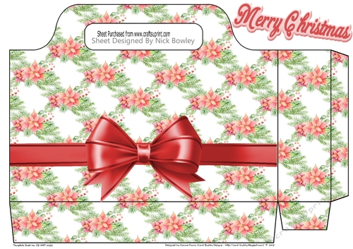 Pretty Christmas poinsettias and fern tote  gift bag with bow