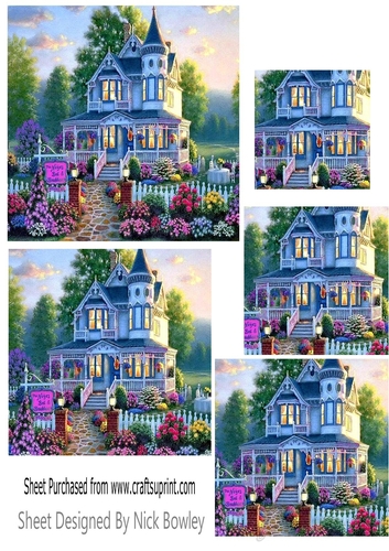 Pretty Mansion house with flowers pyramids