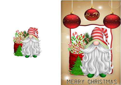 Lovely Christmas Gnome with Baubles (one) A5 Folded Card