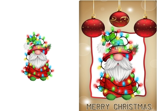 Lovely Christmas Gnome with Baubles (two) A5 Folded Card