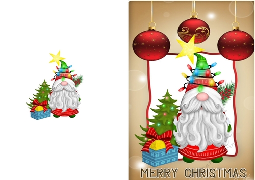 Lovely Christmas Gnome with Baubles (three) A5 Folded Card