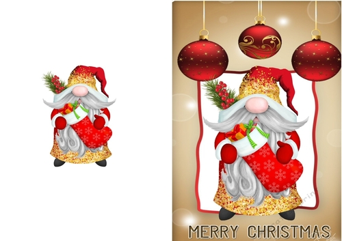 Lovely Christmas Gnome with Baubles (four) A5 Folded Card