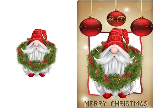 Lovely Christmas Gnome with Baubles (five) A5 Folded Card
