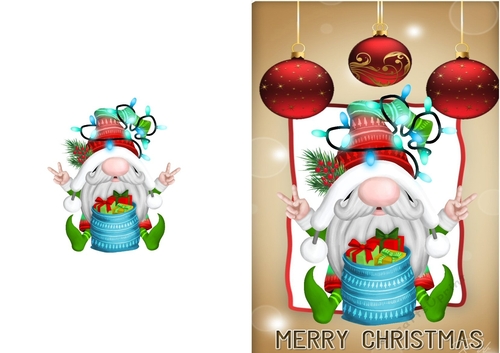 Lovely Christmas Gnome with Baubles (six) A5 Folded Card