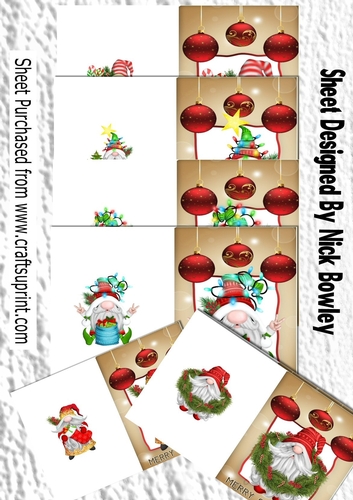  6 Lovely Christmas Gnomes with Baubles A5 Folded Cards Mini Kit
