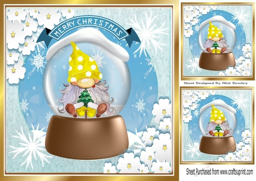 Lovely little christmas gnome in a snow globe 8x8 (one)