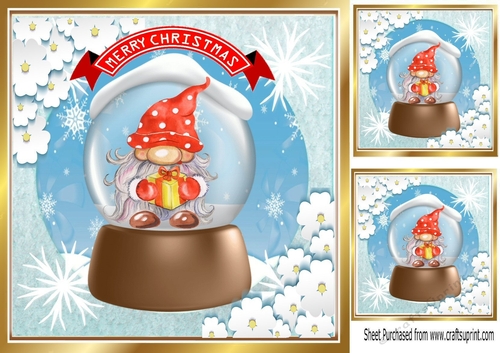 Lovely little christmas gnome in a snow globe 8x8 (two)