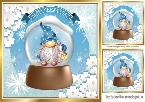 Lovely little christmas gnome in a snow globe 8x8 (three)