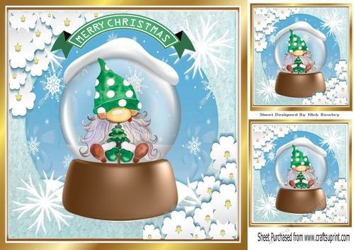 Lovely little christmas gnome in a snow globe 8x8 (four)