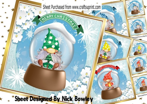  4 Lovely little christmas gnomes in a snow globe 8x8 Mini Kit