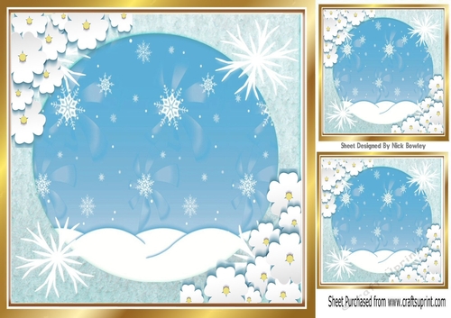  Christmas card front/insert with snow and white flowers 8x8 