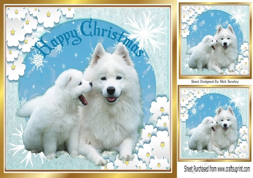 Lovely White Puppies in snowscene 8x8