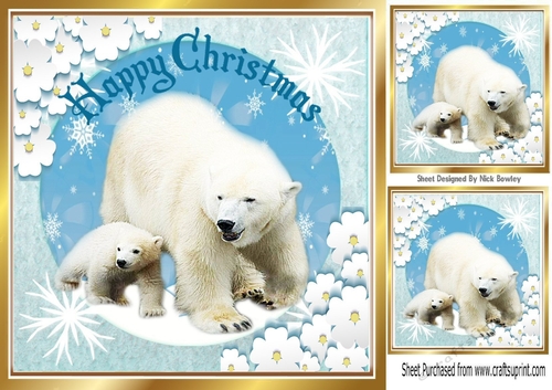 Lovely White Polar Bears in snowscene 8x8