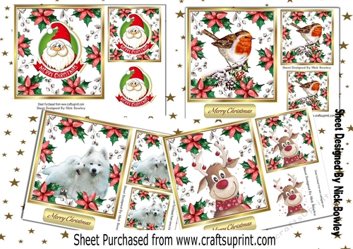  4 lovely Christmas Card fronts with poinsettias 7x7 Mini Kit