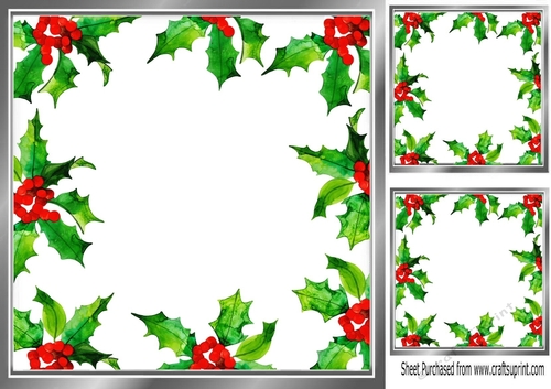 Lovely Holly and red berry card front/insert 8x8