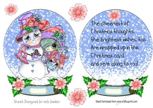 Lovely Snowman with girl snow globe (blue)