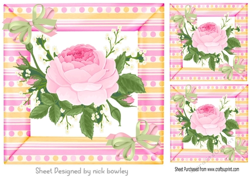 Pretty candy stripe 8x8 card front of pink roses and bows
