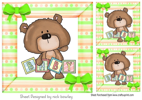 Pretty candy stripe 8x8 card front with baby bear