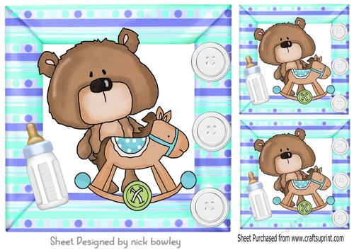  stripe 8x8 card front with baby bear & rocking horse
