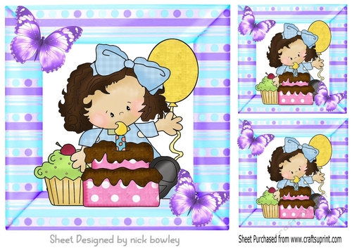 Pretty candy stripe 8x8 card front with birthday girl (one)