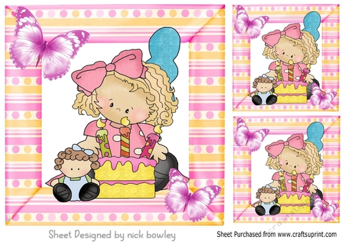 Pretty candy stripe 8x8 card front with birthday girl (two)