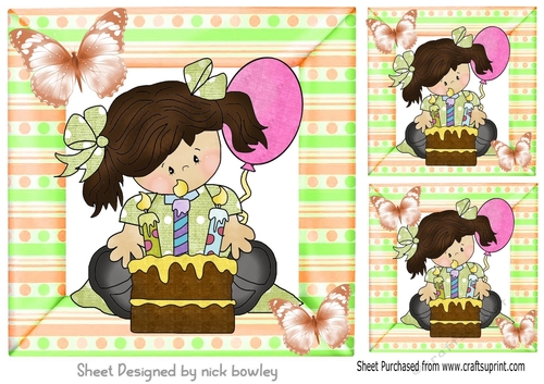 Pretty candy stripe 8x8 card front with birthday girl (three)