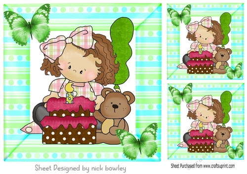 Pretty candy stripe 8x8 card front with birthday girl (four)