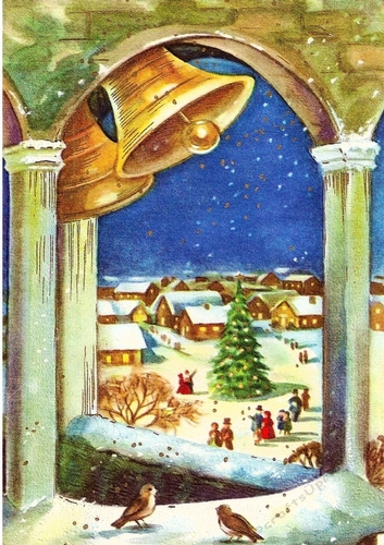 Lovely Christmas Snow Scene with Bells A4