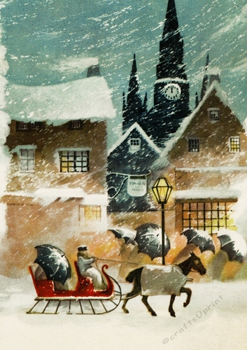 Lovely Christmas Snow Scene with a sleigh A4